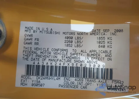 2009 Mitsubishi Eclipse Gs из США, поврежденный, VIN 4A3AK24FX9E029009